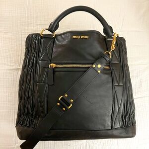 Authentic Nappa Lux Black Miu Miu Shoulder Bag / Cross Body Purse